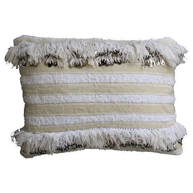 Moroccan Berber Pillow With Sequins & Fringe For Sale