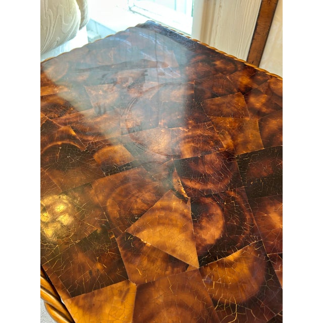 Aged Brass and Tessellated Coconut Shell End Table For Sale - Image 9 of 10