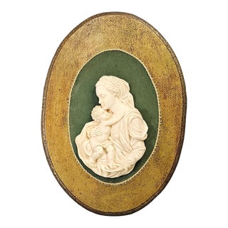 Italian Madonna Child Plaque Religious Plaque Signed For Sale