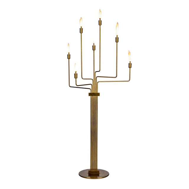 Talitha Italian Floor Candelabra in Bronzed Brass with Seven Arms For Sale - Image 4 of 5