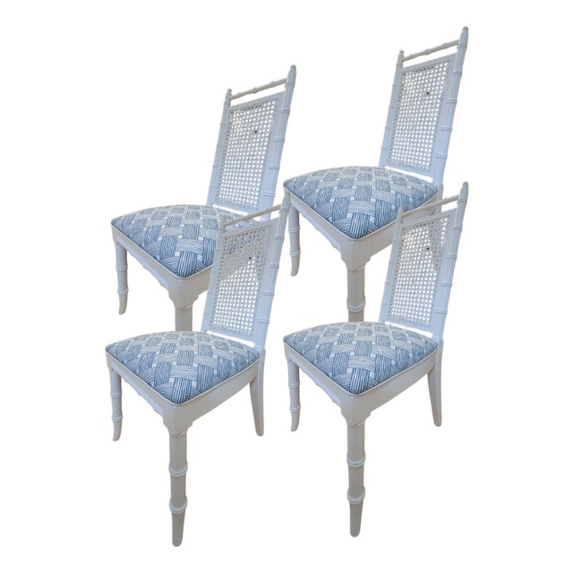 Mid 20th Century Set of 4 Custom Upholstered Cane-Back Chairs For Sale