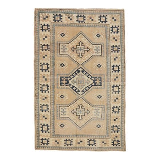 Mid 20th Century Vintage Washed Out Wool Rug For Sale