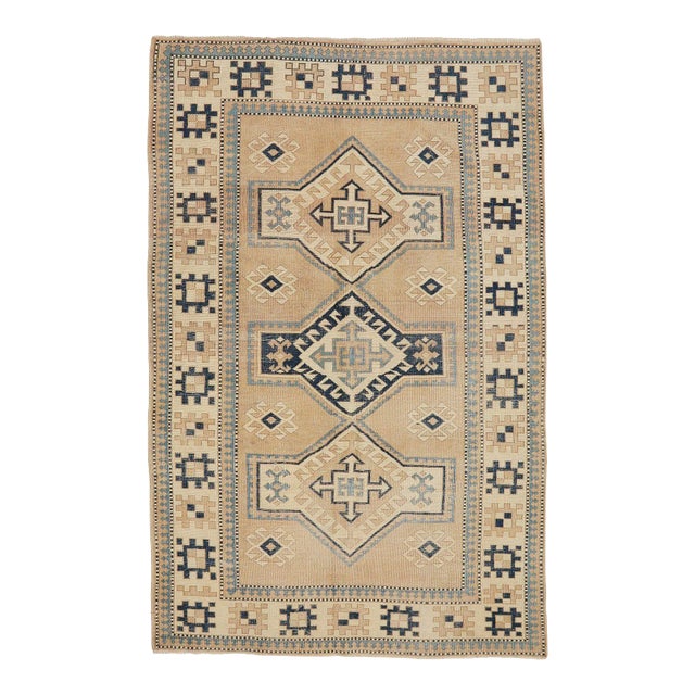 Mid 20th Century Vintage Washed Out Wool Rug For Sale