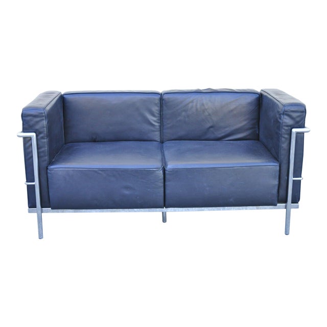 Modern Le Corbusier Lc3 Style Faux Leather Black Vinyl Loveseat Sofa By Kinetic Chairish Check out our leather sofa selection for the very best in unique or custom, handmade pieces from our sofas & loveseats shops. modern le corbusier lc3 style faux leather black vinyl loveseat sofa by kinetic