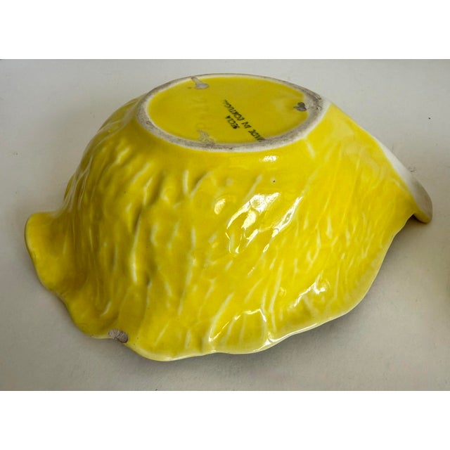 1960s Secla Portuguese Yellow Majolica Cabbage Leaf Bowls – Set of 3 For Sale - Image 10 of 11