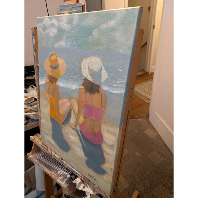 A warm and heartfelt 18x24" oil on canvas by Paul Scaturro (b.1961), this summer beachside scene captures two...