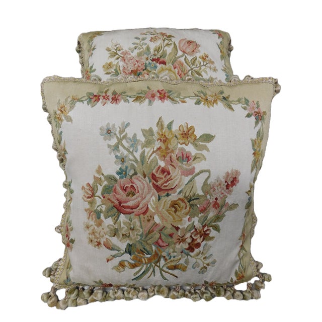 A Matching Pair of Handmade Aubusson Silk Cushions. 20"x 20" For Sale - Image 12 of 13