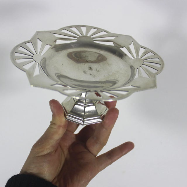 Vintage Art Deco Silverplate Pedestal Dish, Small Footed Pierced Tray For Sale - Image 6 of 9