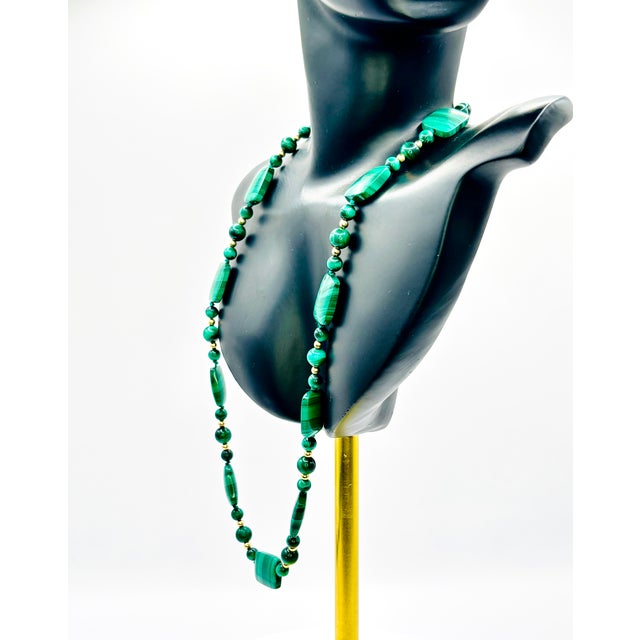 Vintage Malachite and 14k Gold Bead Necklace, 1990s For Sale - Image 3 of 9