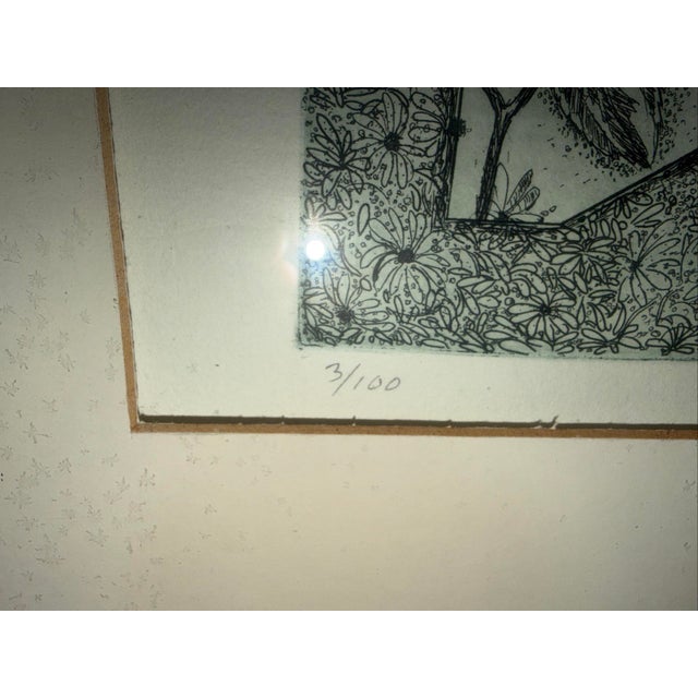 1970s Joann Walworth Turner "Butterfly in Search" Signed Hand-Colored Etching, Edition 3/100, Framed Under Glass, 30x25 For Sale - Image 4 of 4
