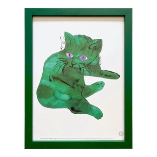 Andy Warhol Estate Vintage 1991 Framed Offset Lithograph Print " Cat " 1954 For Sale
