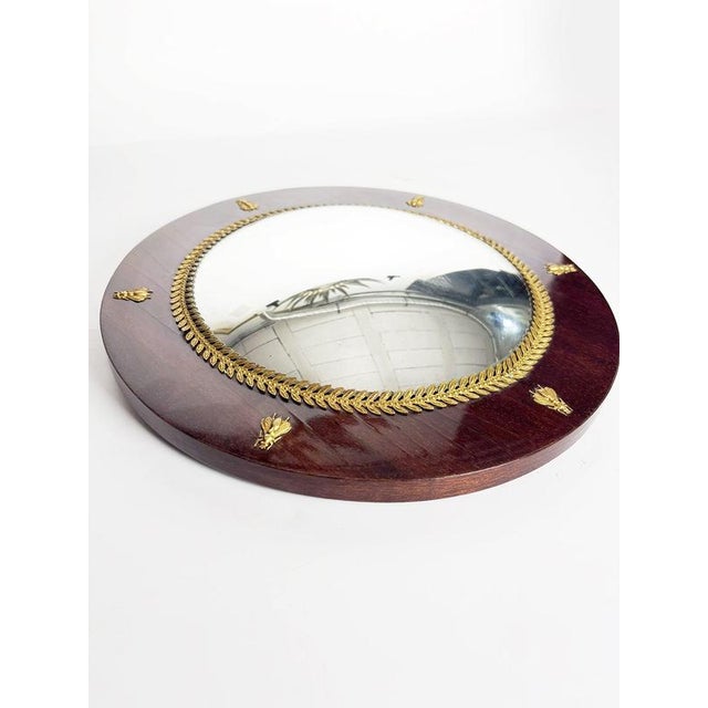 Convex Witchs Eye Mirror in Wood and Brass, France, 1940s For Sale - Image 13 of 14