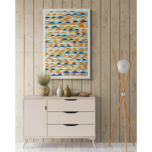 Mid-Century Modern Wave Design Painting With Orange and Blue For Sale - Image 3 of 5