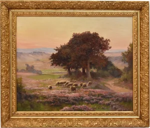 Édouard Pail, Landscape with French Moorland and Flock, 1890s-1910s, Oil on Canvas, Framed
