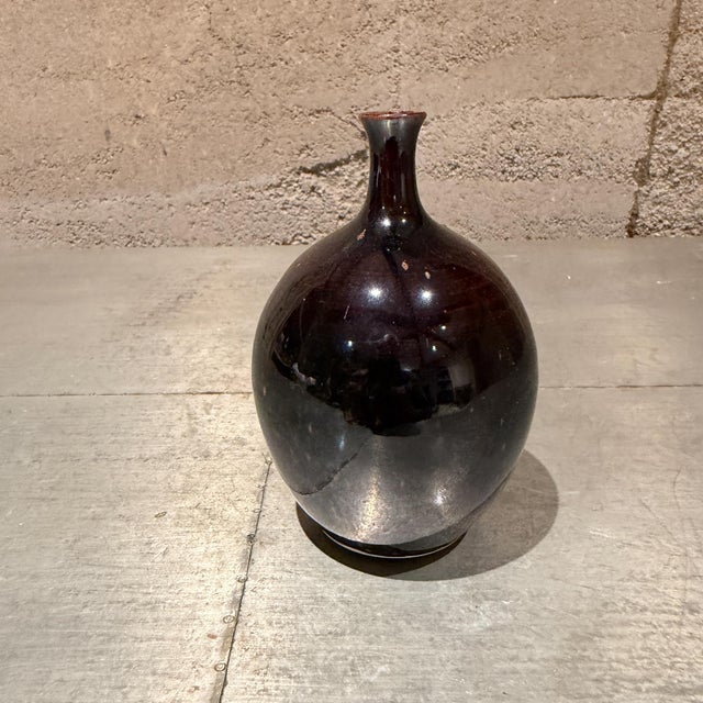 Mid-Century Modern Japanese Bud Vase Dark Brown Glaze Pottery Mingei Tenmoku For Sale - Image 11 of 11