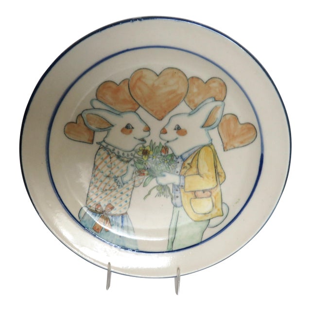 Davila Brodsky Santa Fe Art Pottery 8" Plate Rabbits in Love 1988 VTG Whimsical For Sale