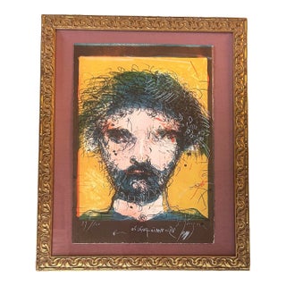 1970’s Lionel Góngora “Portrait of a Man” Original Abstract Expressionist Lithograph For Sale