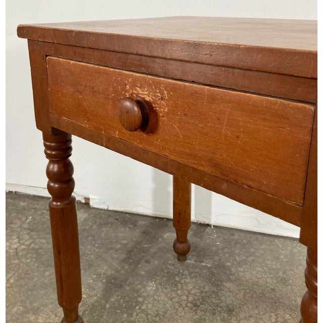 Brown Antique Early American Turned Wood Single Drawer Side Table For Sale - Image 8 of 10