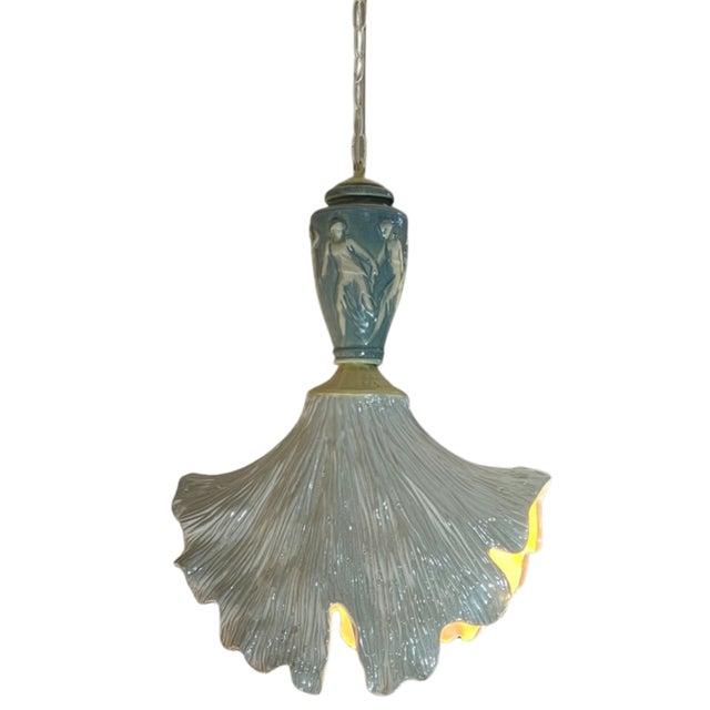 Vintage Light Blue Cream Goddess Ceramic Pendant Light For Sale In New York - Image 6 of 18