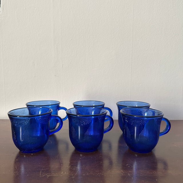 Glass Vintage Forte Crisa Cobalt Blue Glass Mugs, Set of 6 For Sale - Image 7 of 8