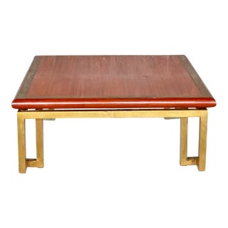 Vintage Large Wood and Brass Coffee Table For Sale