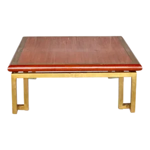 Vintage Large Wood and Brass Coffee Table