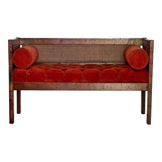 1970s Vintage Upholstered Cane Parlor Bench For Sale
