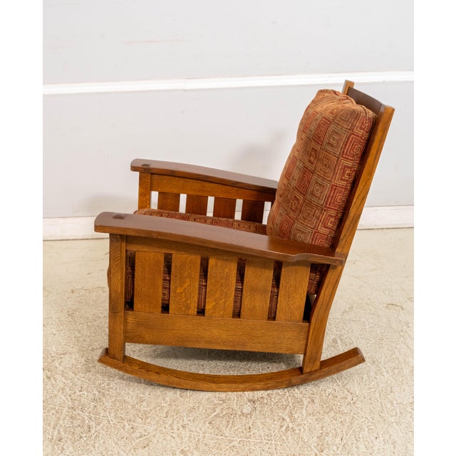 Mission Stickley Upholstered Large Mission Oak Rocking Chair For Sale - Image 3 of 18