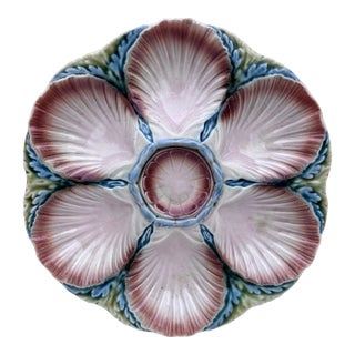Majolica Oyster Plate Sarreguemines Digoin, Circa 1920 For Sale
