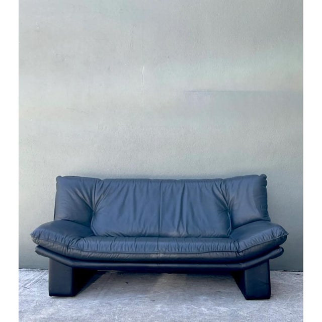 Vintage Nicoletti Salotti Black Leather Sofa For Sale In West Palm - Image 6 of 12
