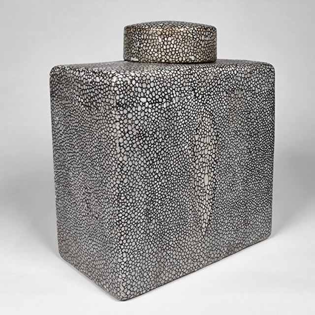Tozai Faux Rayskin Shagreen Canister Jar With Lid Ceramic Vintage For Sale In Seattle - Image 6 of 6