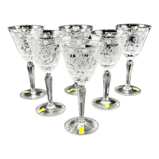 Meissen Crystal Wine Glasses, Floral Engraved & Cane Cut, German Bleikristall, 1960s, Set of 6 For Sale