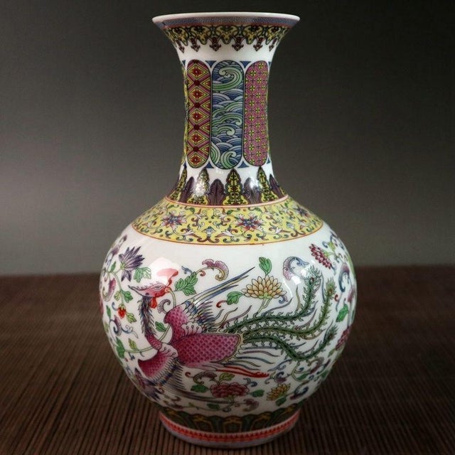 Mid 20th Century Vintage Famille Rose Porcelain Vase With Red Dragon & Floral Motif For Sale - Image 5 of 9