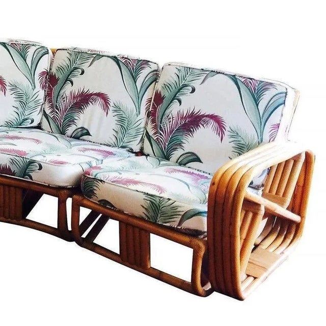 1950s Restored 4-Strand Square Pretzel Rattan Corner Sectional Sofa for Six by Ritts For Sale - Image 5 of 6