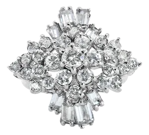 Two Carat Baguette Diamond Cocktail Ring 14k White Gold, Size 6.5