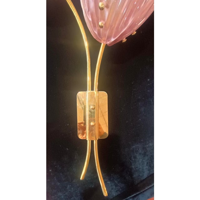 2000 - 2009 Murano Art Glass and Brass Pink Color Wall Light and Sconce For Sale - Image 5 of 9