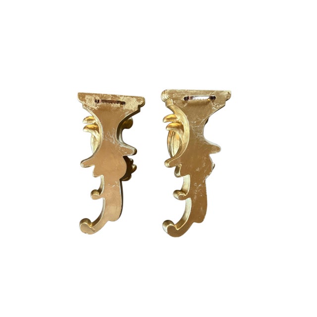 Pair of Ornate Gilt Acanthus Leaf Wall Sconces / Candle Shelves For Sale In Houston - Image 6 of 12