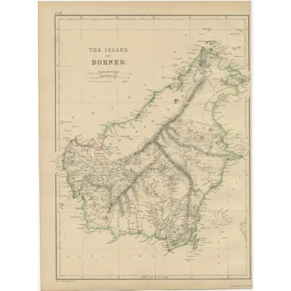 Antique Map of the Island of Borneo by W. G. Blackie, 1859 For Sale - Image 3 of 6