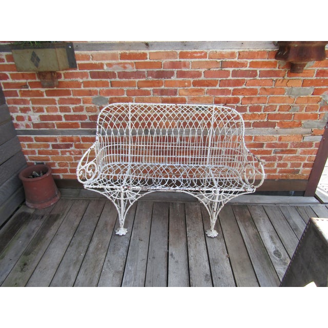 Rare English Gothic Regency Wirework and Wrought Iron Garden Bench 1820s For Sale - Image 12 of 13