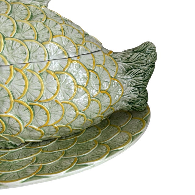 Vintage Italian Majolica Vegetable Fish Form Glazed Ceramic Soup Tureen With Platter For Sale In Chicago - Image 6 of 9