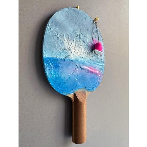 Contemporary Vera Vizzi, Ping Pong Racket with Ocean Seascape, 2024, Mixed Media For Sale - Image 3 of 10