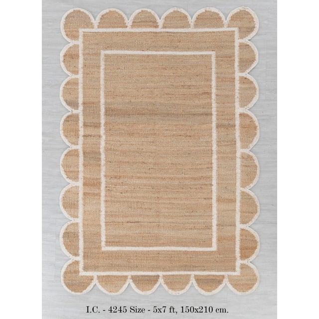 White Jute Wool Premium Handwoven (Not Braided) Scalloped Rug 9x12 Ft. For Sale - Image 10 of 12