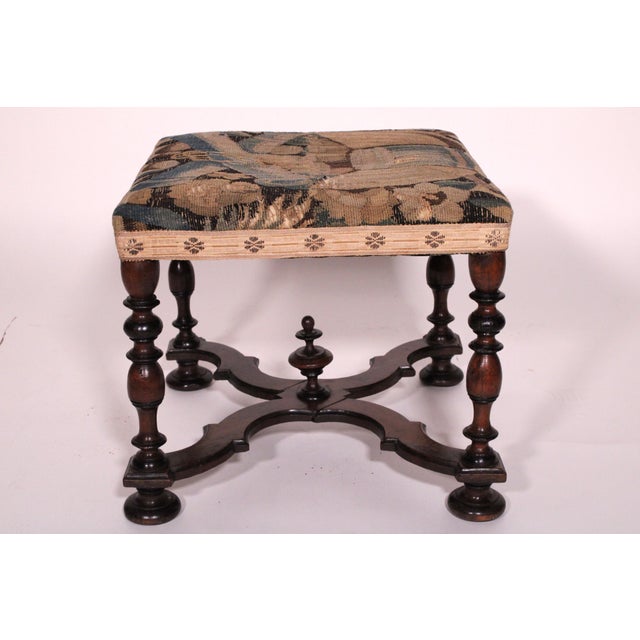 Jacobean Antique William and Mary Style Bench With Tapestry Upholstered Seat For Sale - Image 3 of 9