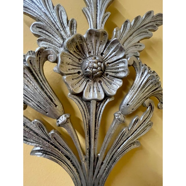 Vintage Large Five-Branch Nickel-Brass Ornate Wall Sconces - a Pair For Sale - Image 13 of 13