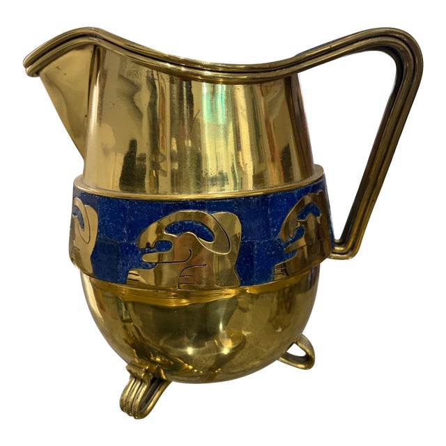 1970s Salvador Teran Mosaic & Brass Pitcher For Sale