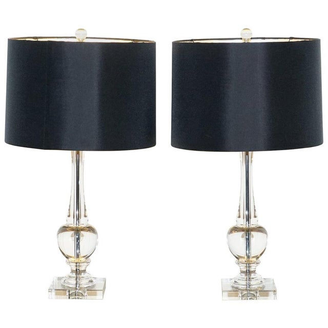 Clear Glass Table Lamps with Black Shades, Set of 2 For Sale - Image 14 of 14