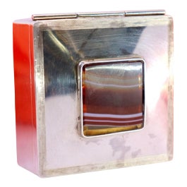 Square Silver Box with Imitation Stone and Hinged Lid For Sale