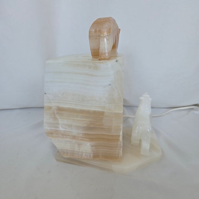 Mid 20th Century Mid-Century Modern Mexican Onyx Polar Bear Iceberg Sculpture Lamp For Sale In Tampa - Image 6 of 8