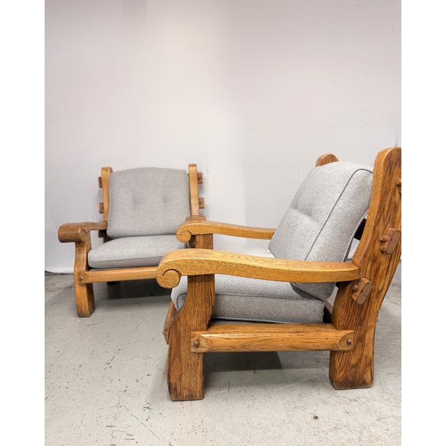 Absolutely stunning and immaculate condition, we have two French mid-century brutalist armchairs. Newly upholstered in...