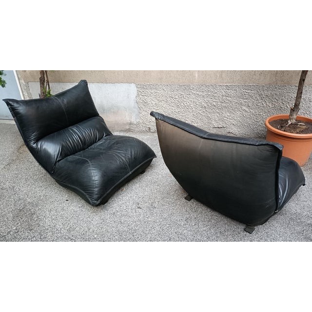 Zinzolo Armchairs in Black Leather by Vittorio Varo for Plan, 1970s, Set of 2 For Sale - Image 3 of 6
